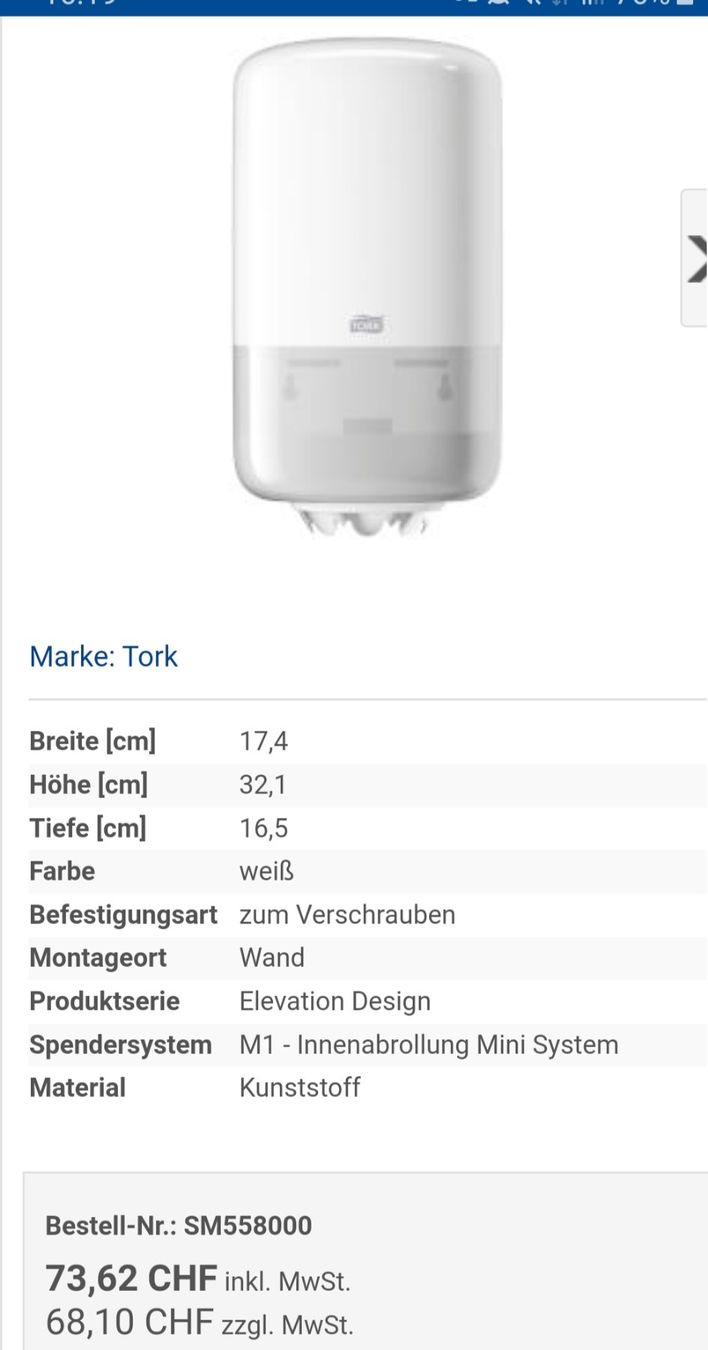 Portasciugamani: TORK 558000 Mini Innenabrollspender-Elevation Linie NEU + 2R – Nuovo e nell'imballaggio originale da Killwangen venduto da Marc-Antonio