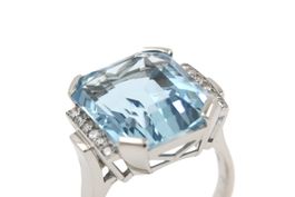 Aquamarin Ring mit 12 Diamanten in 950 Platin *S4378