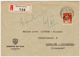 60 Rp. Helvetia m.S. auf Chargé Beleg von LAUSANNE nach DE