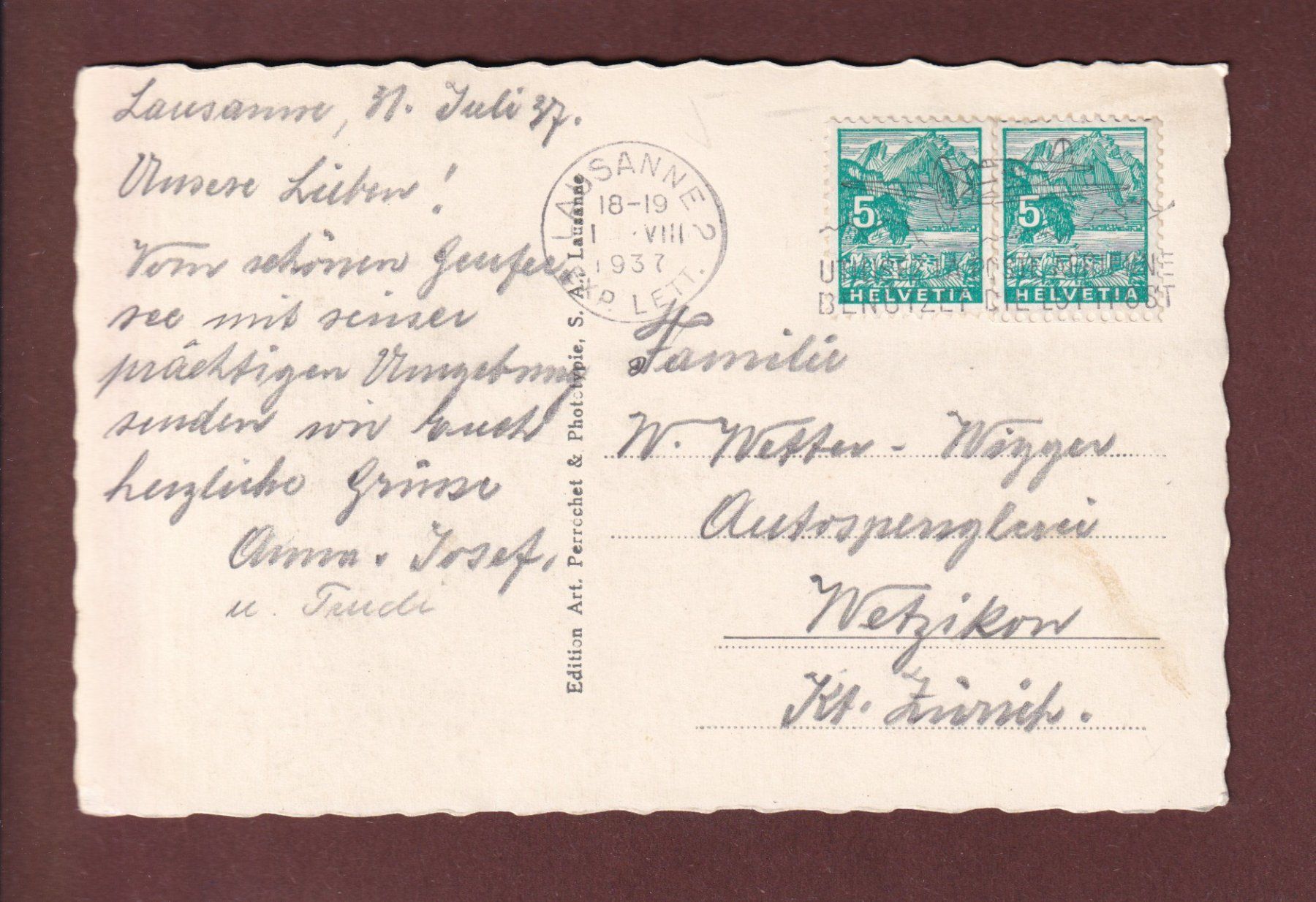 Cartoline postali: LAUSANNE et le Grammont - 1937 – Usato da Pully venduto da nicecards 1