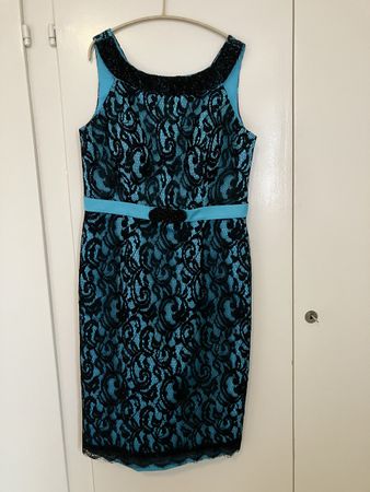 Sonia Pena Cocktailkleid, Gr. 38, Türkis-Schwarz, Spitze 53