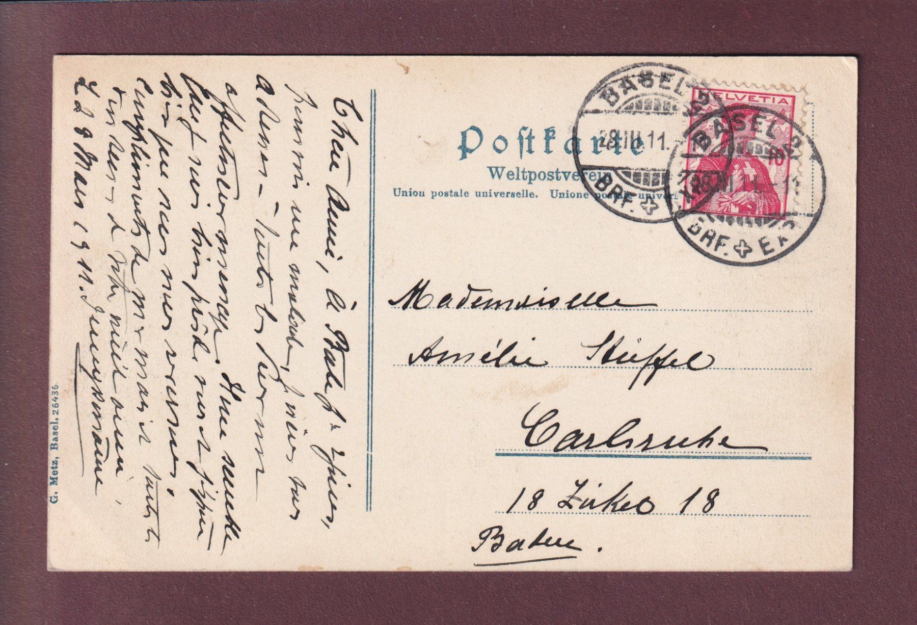 Cartoline postali: BASEL - Bundesbahnhof - Tram - 1911 – Usato da Pully venduto da nicecards 1