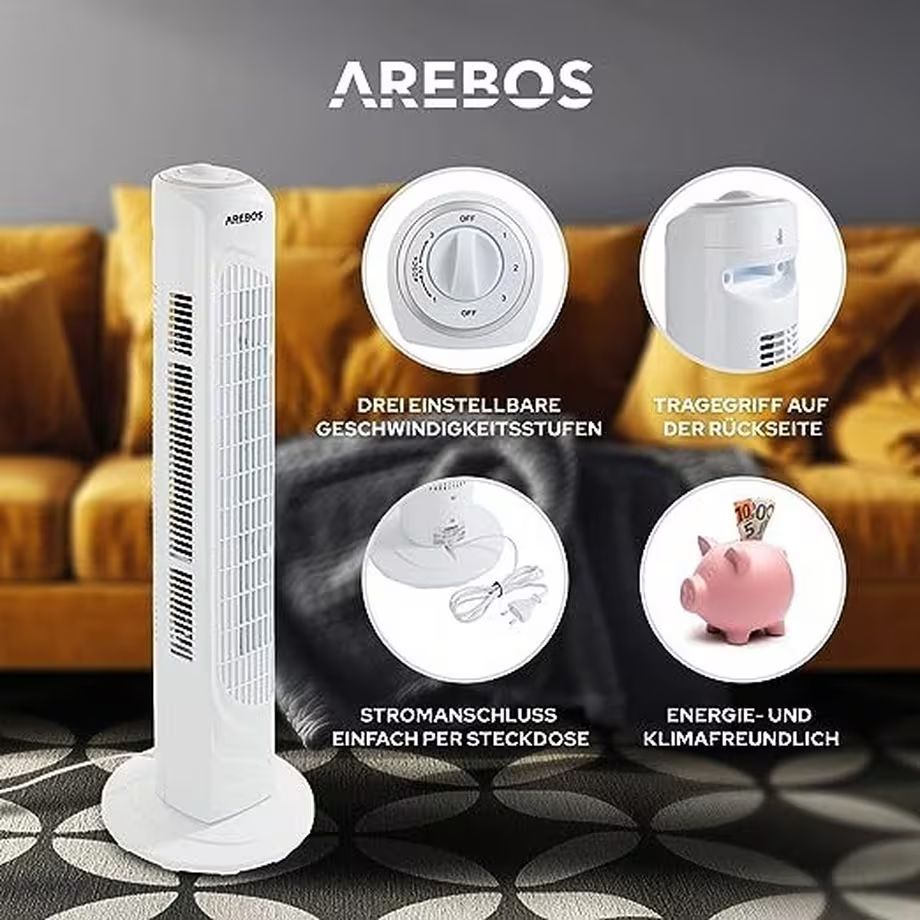 Ventilatori: AREBOS Turmventilator | 50 Watt | NEU – Nuovo (secondo la descrizione) da Nebikon venduto da warendiscount 1
