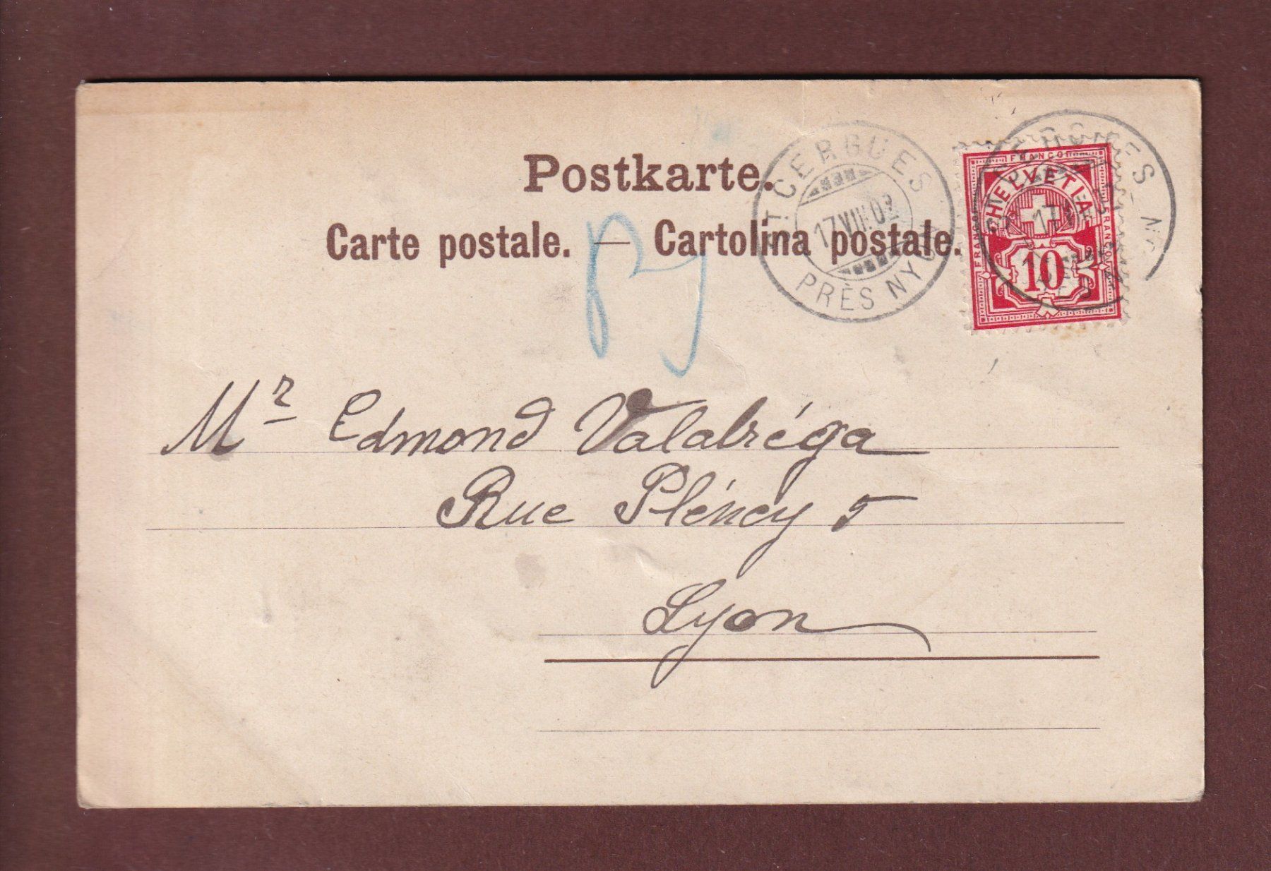 Cartoline postali: SAINT-CERGUE - 1902 – Usato da Pully venduto da nicecards 1