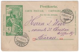 5 Rp. UPU Postkarte von SURSEE nach AARAU