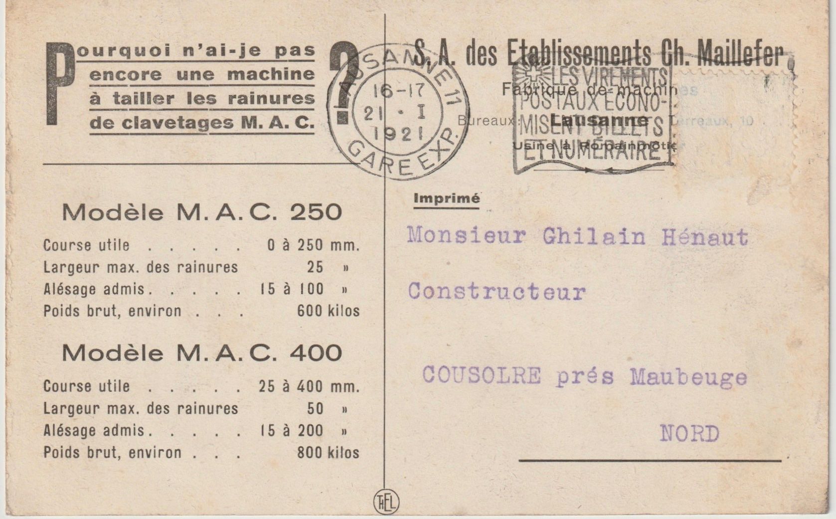 Ansichtskarten: Etablissements Ch. Maillefer Romainmôtier – Gebraucht aus Lausanne von PL22neufx 1