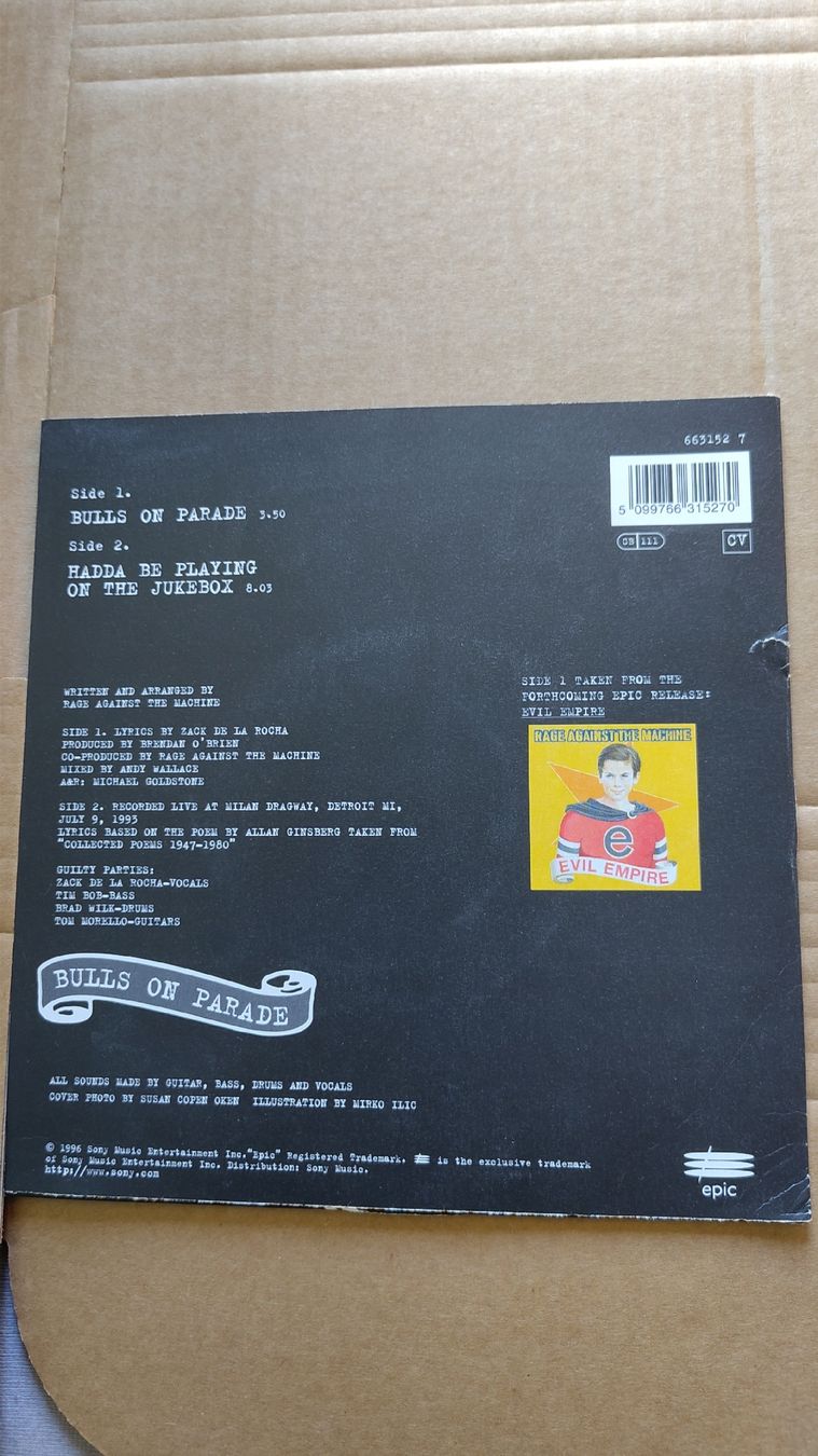Dischi in vinile: Rage Against The Machine - Bulls On Parade 7" Single – Usato da Büsserach venduto da Bey23 3