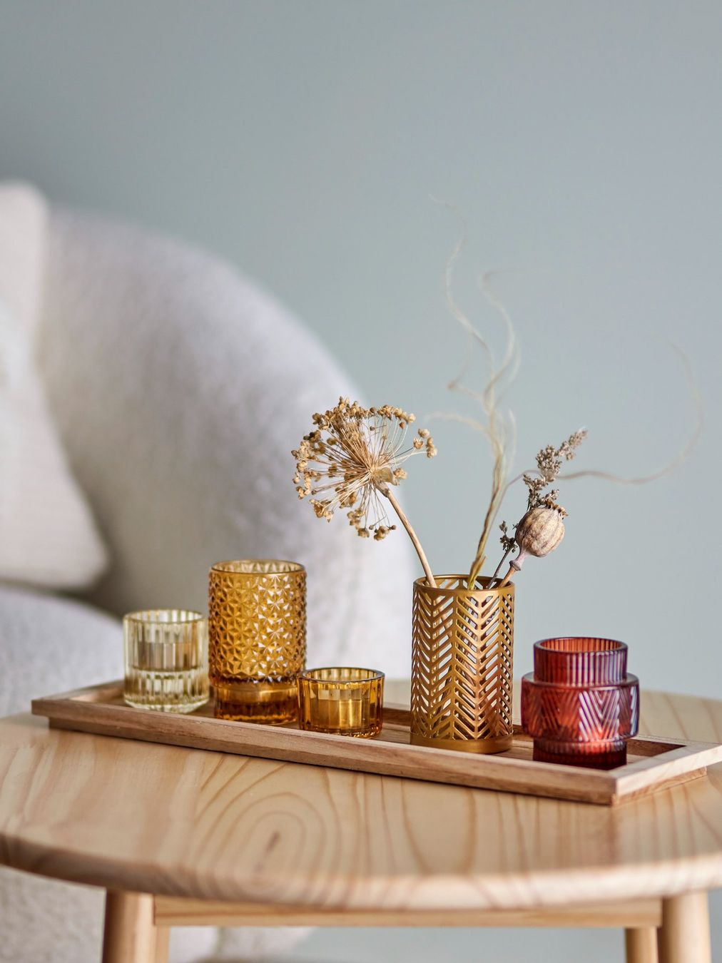 Bloomingville Portacandele: BLOOMINGVILLE Windlichter Elviena mit Holztablett, 6er-Set – Nuovo e nell'imballaggio originale da Arbon venduto da MaritK 1