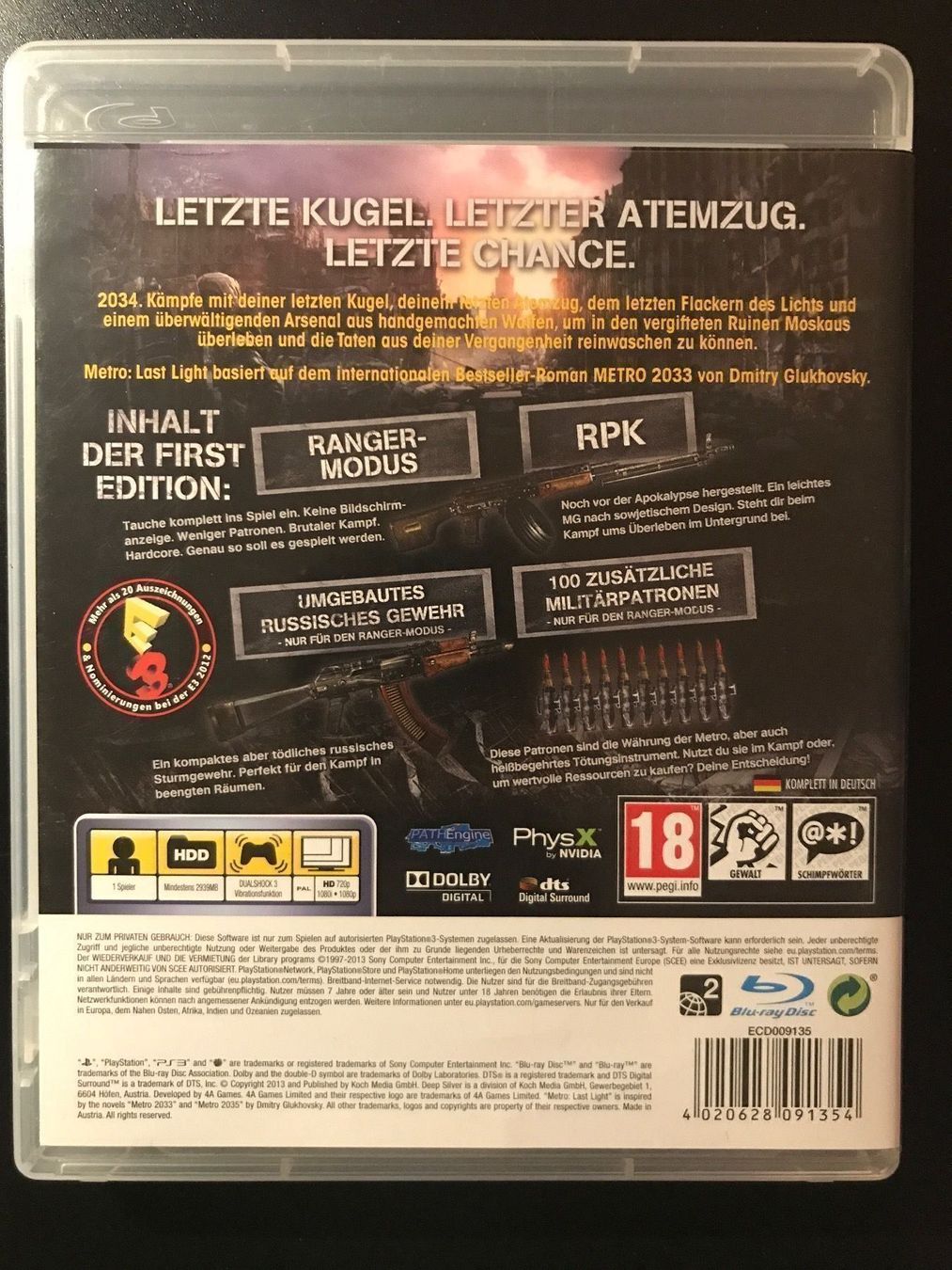 Sony Giochi: PS3: Metro Last Light First Edition - Unbespielt! – Nuovo (secondo la descrizione) da Gossau SG venduto da Poisonivy 1