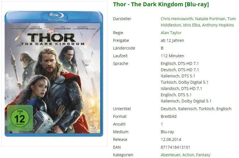 Tutti i DVDs: Thor - The Dark Kingdom [Blu-ray] – Usato da Buchrain venduto da Sssschaller