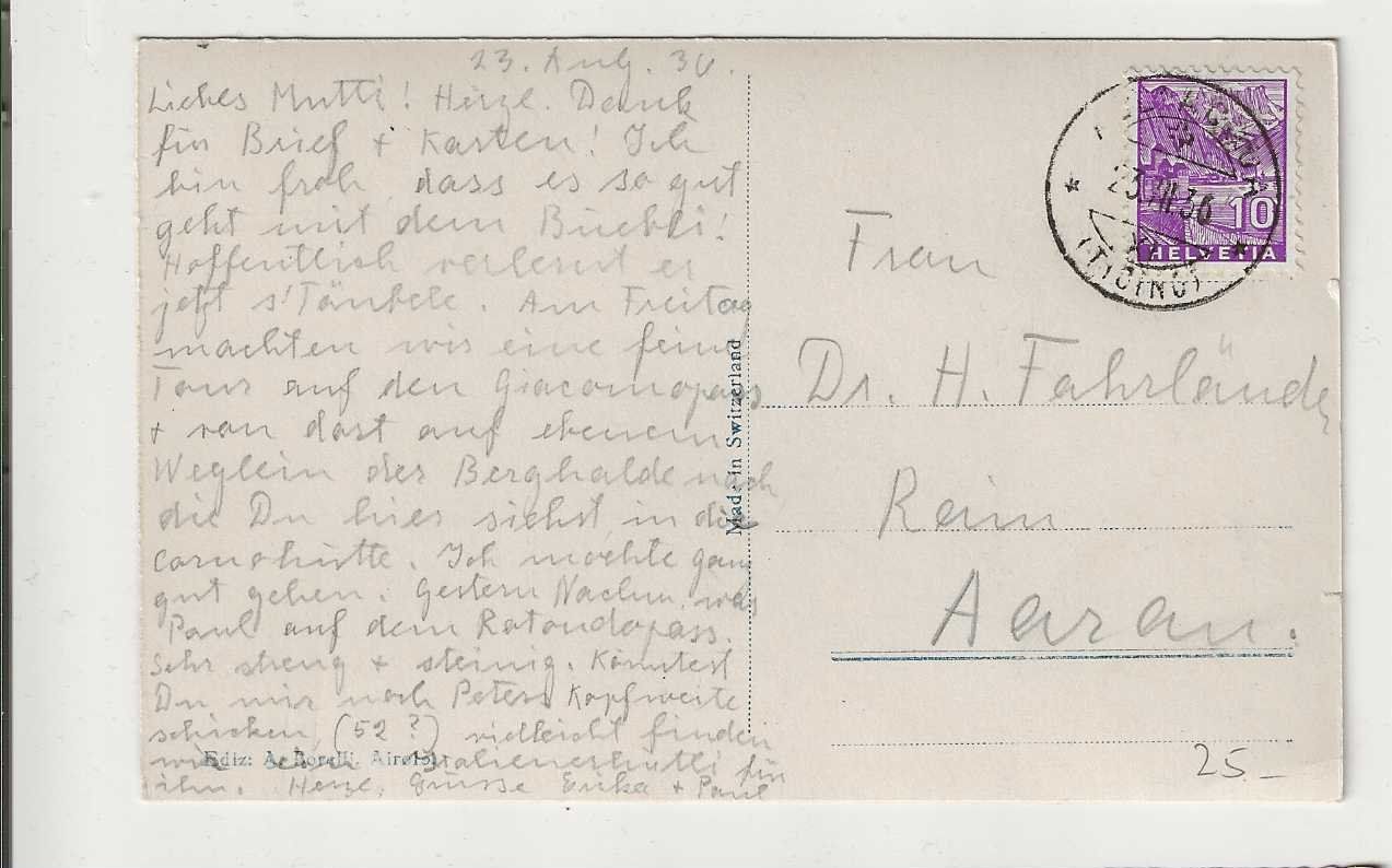 Cartoline postali: All'Acqua, Bedretto, 1934 – Usato da Spiez venduto da Niesen20 1
