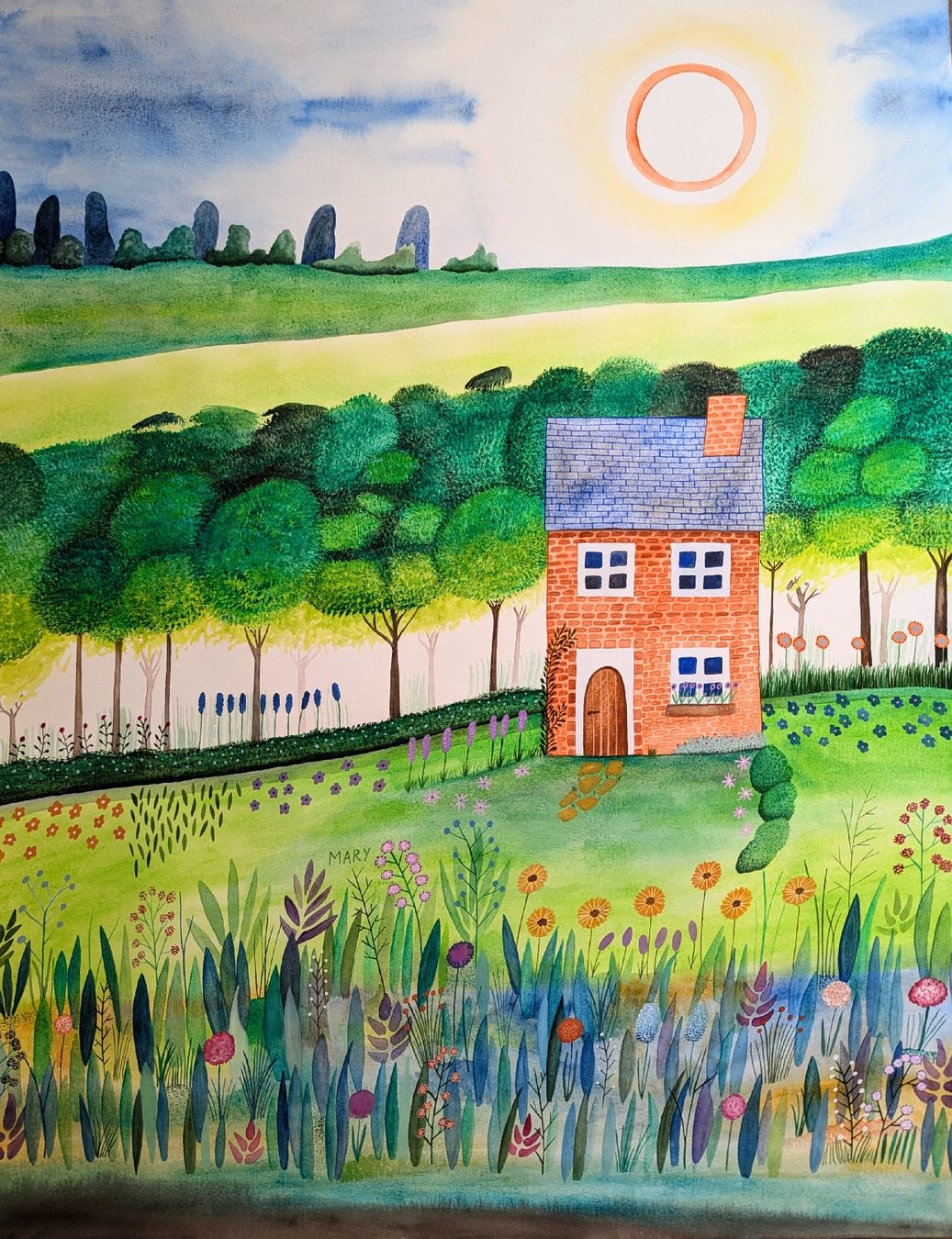 Gemälde: Das kleine Backsteinhaus naive Kunst Bild – Neu und originalverpackt aus Wittenbach von Mary.M.Boesch