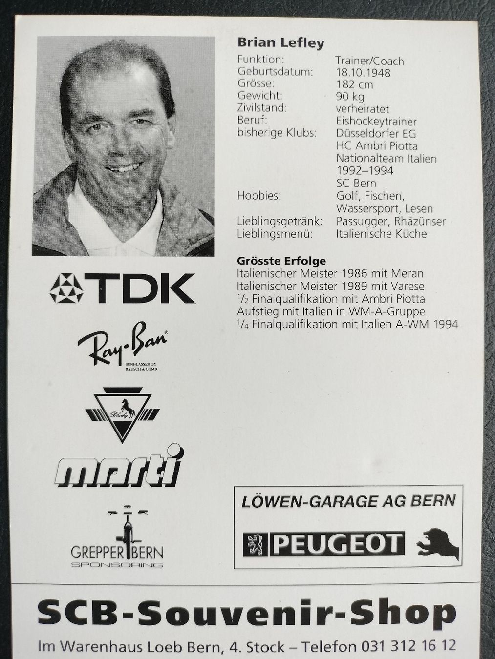 Autogramme: Autogrammkarte Schweizer Eishockey , Brian Lefley – Gebraucht aus Schwanden Sigrisw von cadieux71 1
