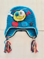 Lustige Kappe türkis mit Monster, Handarbeit