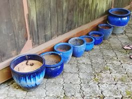 Blumentöpfe Keramik blau verschiedene Grössen 8 Stk