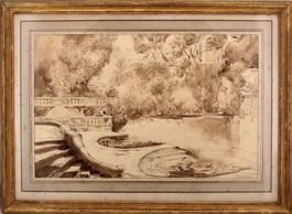Pierre Albert Génolhac Lavis Jardin de la Fontaine Nîmes