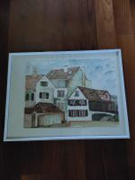 Aquarell Malerei Hausmotiv signiert R. Lüthi Rahmen 41x31c