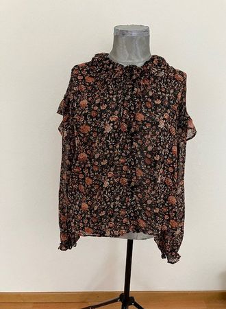 Chemisier à fleurs noire avec volants, état impeccable T, M
