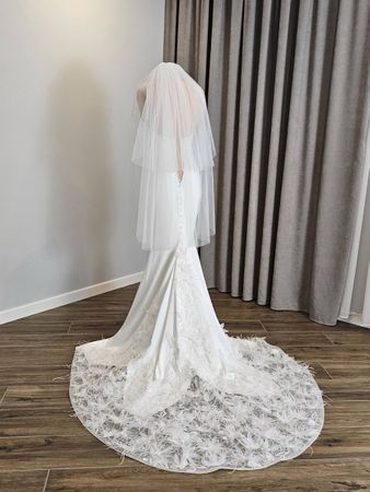 Unique Custom-Made Wedding Dress, Veil and Detachable Cape
