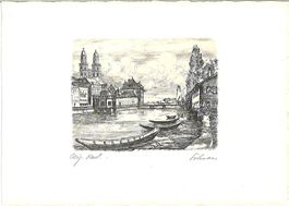 Radierung Grossmünster in Zürich (ZH)