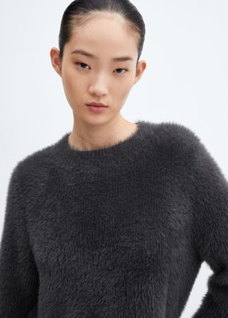Pull en maille effet fourrure MANGO gris, taille M.