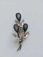 Vintage Brosche Austria Blumenstrauß Strass Emaille Schwarz