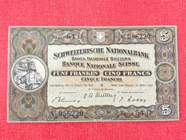 5 Franken Banknote 1952 wenig gebraucht TOP