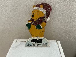 Weihnachtsdeko Winnie Pooh Holzfigur "Willkommen"