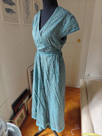 Colores green blue batik cotton wrap vneck maxi dress M/L