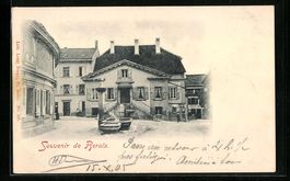 Bevaix, Blick auf Cafe am Platz mit Brun
