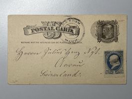 USA 1884, Postcard, One Cent, in die Schweiz! Top Rarität!