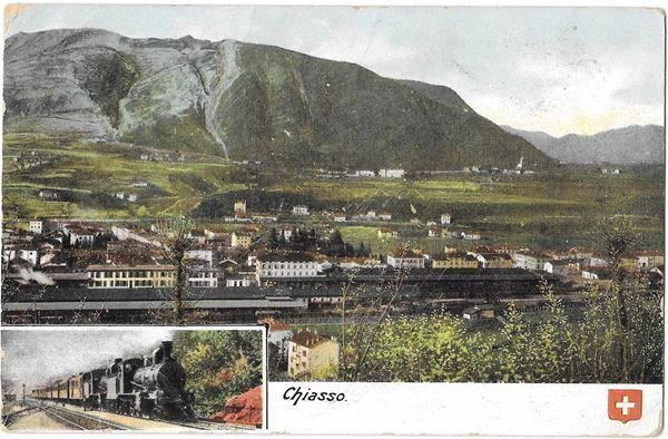 Cartoline postali: Chiasso Panorama con stazione e treno – Usato da Olten venduto da clotaldi