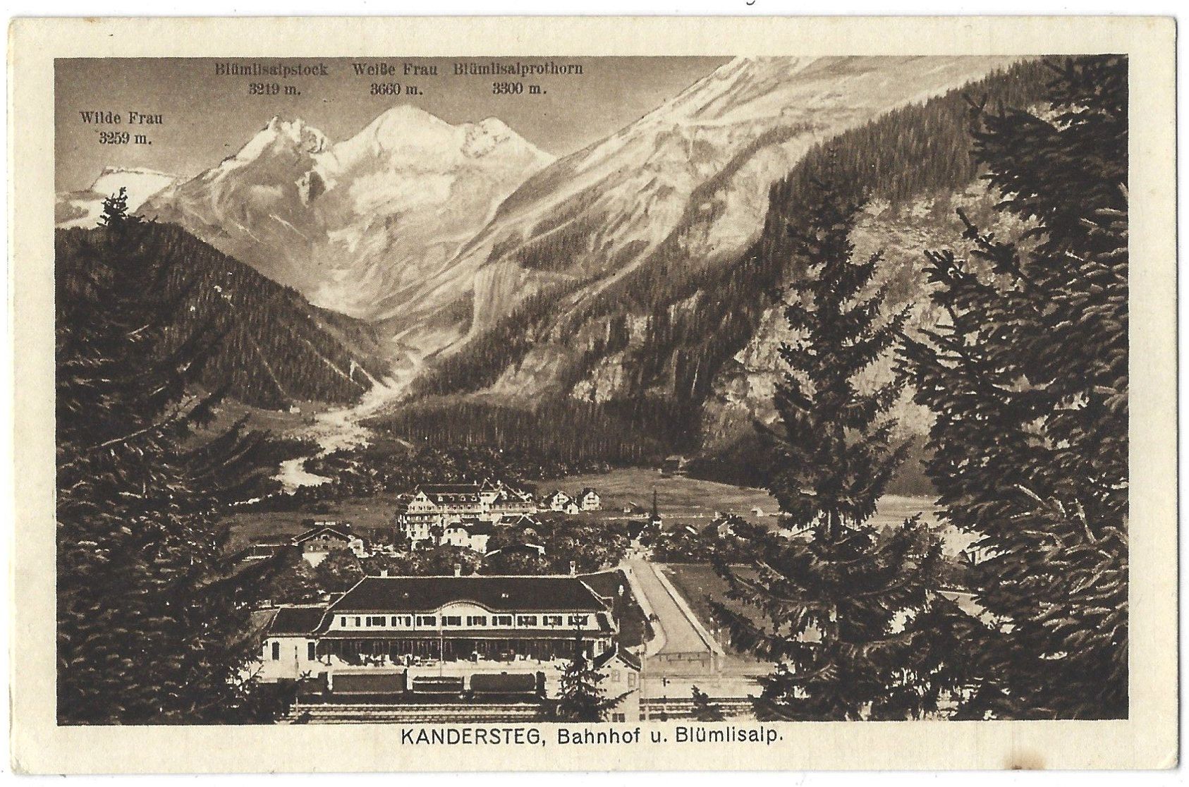 Cartoline postali: KANDERSTEG,  Bahnhof  u.  Blümlisalp. – Usato da Bütschwil venduto da Jackson1A