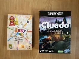 Spiele "Just one" und "Cluedo", neu, auf Französisch