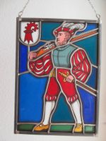 Wappenscheibe mit rotem Baselstab und Landsknecht