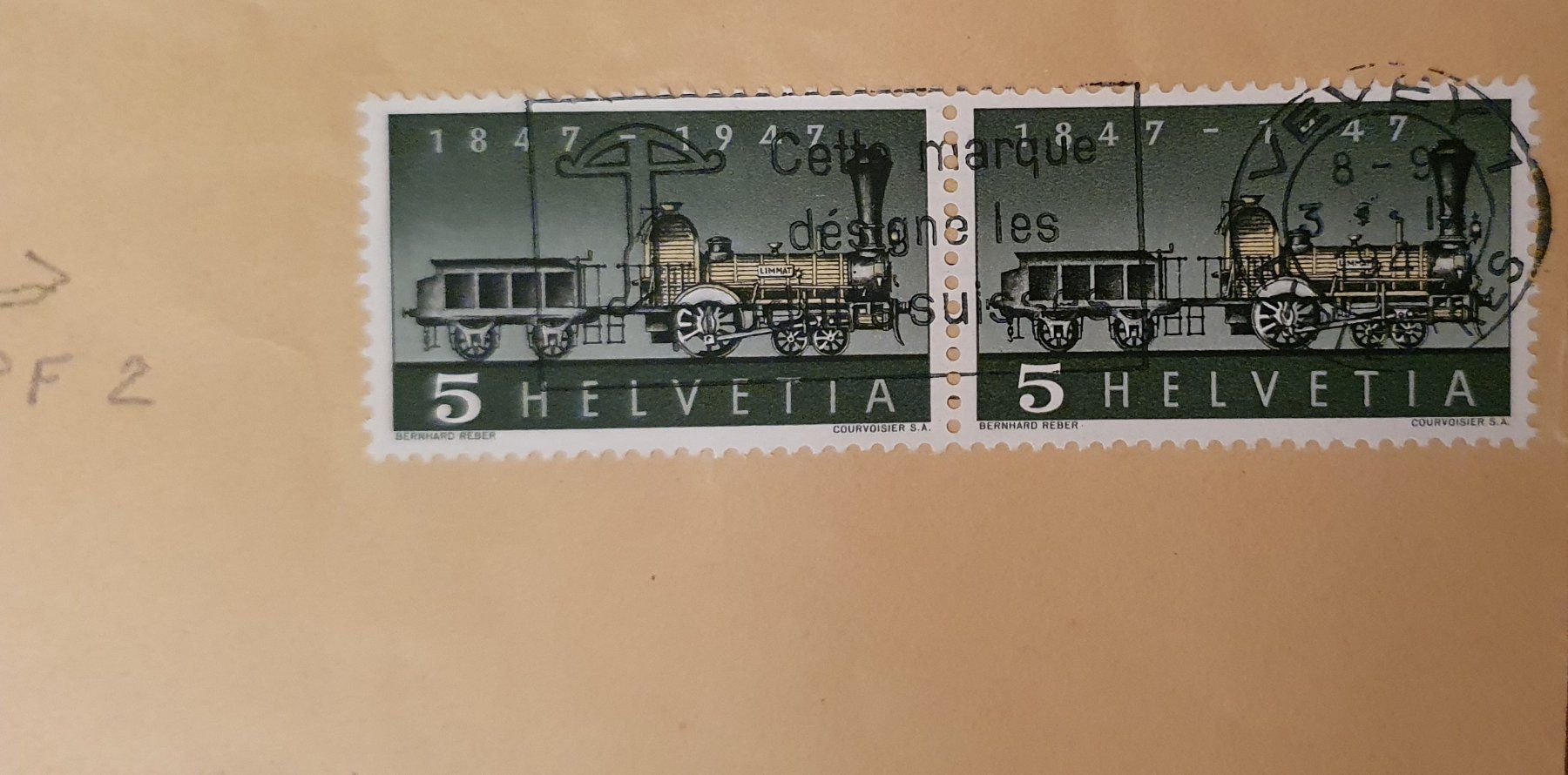 Alle Briefmarken: Brief, Vevey 1947 - fehlende Speiche im Paar – Gebraucht aus Kreuzlingen von Rschweiz1 1
