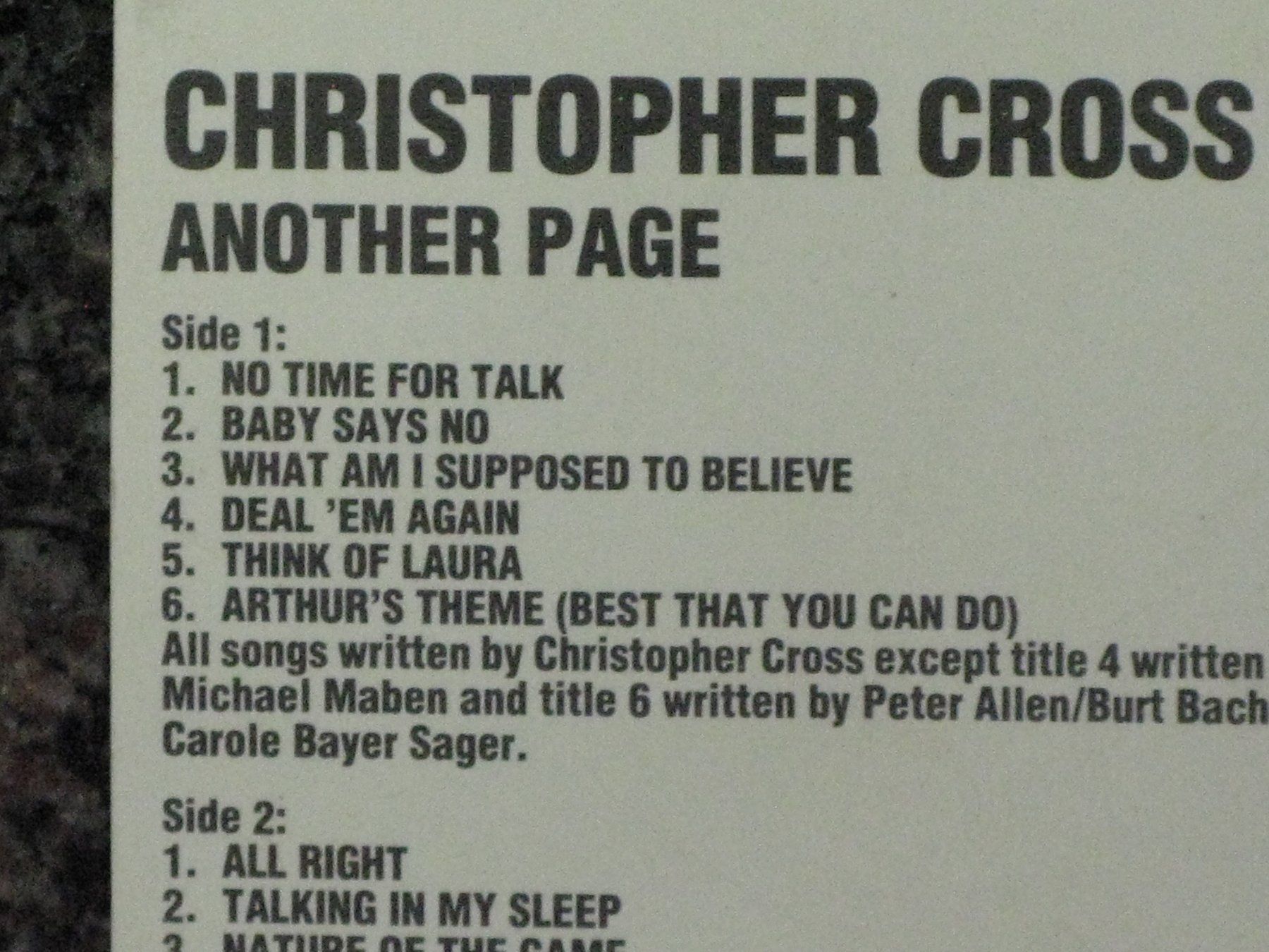 Musicassette: CRISTOPHER  CROSS   Another  Page – Usato da Langnau i. E. venduto da gf2_29jt 1