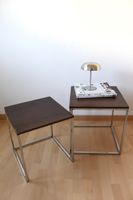 2x Beistelltisch Chrom Holz Braun Modern Bauhaus Stil