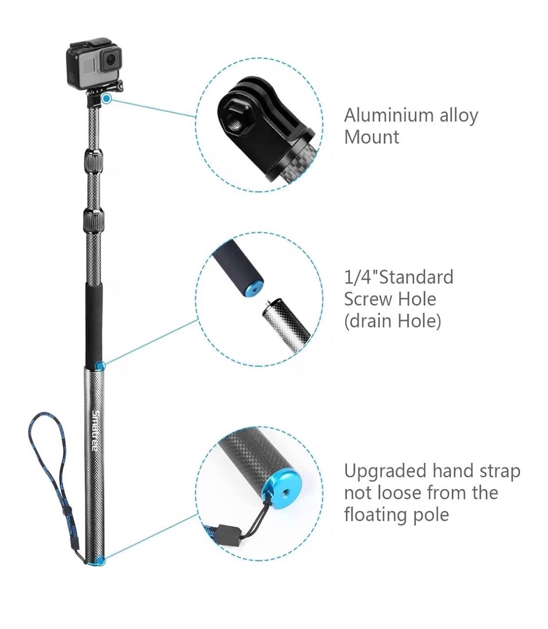 Action Cam: Smatree Removable Extendable Carbon Fibre Pole – Usato da Hinwil venduto da jua_t8vd 3