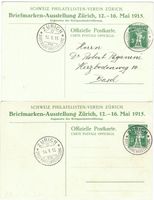 CH Ganzsache Postkarte 2x Phila Ausstellung Zürich 1915 SST