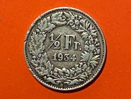 50 Rappen oder 1/2 Fr.1934 B ( Silber ) Nur Auflage 2.0 Mio