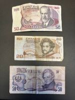 Drei Banknoten Österreich Schilling gebraucht