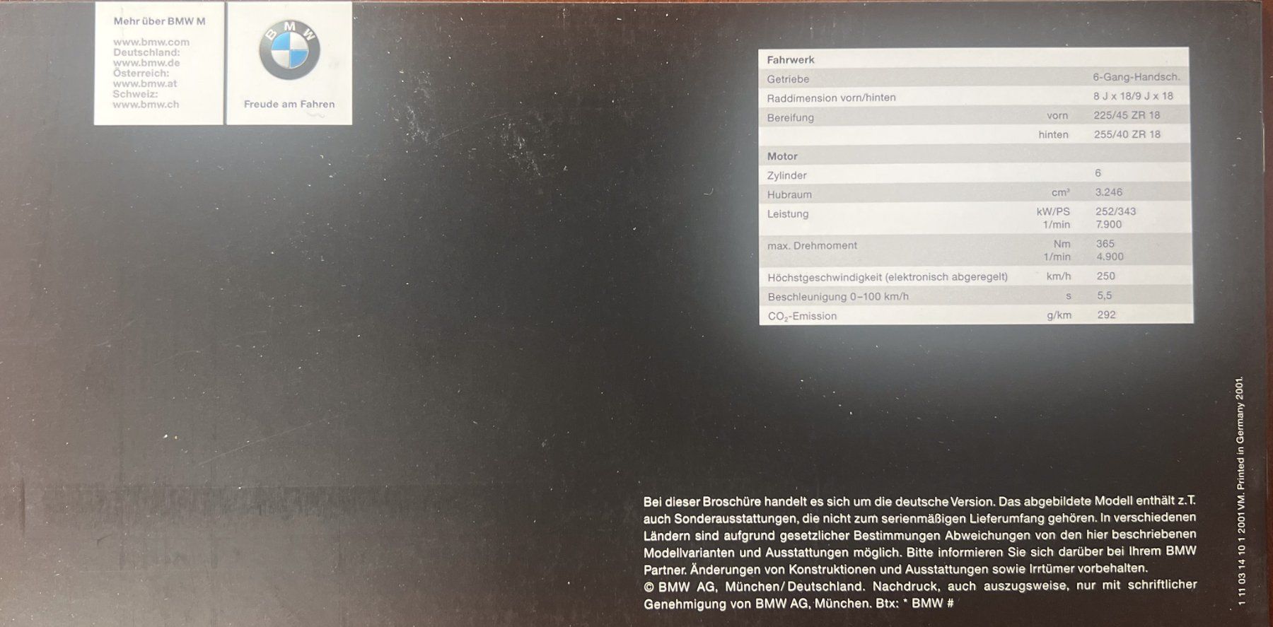 BMW Dokumente: ORIGINAL PROSPEKT | 3ER-BMW M3 CABRIO - TYP E46 | AB 01.2001 – Gebraucht aus Unterägeri von Isha04 1