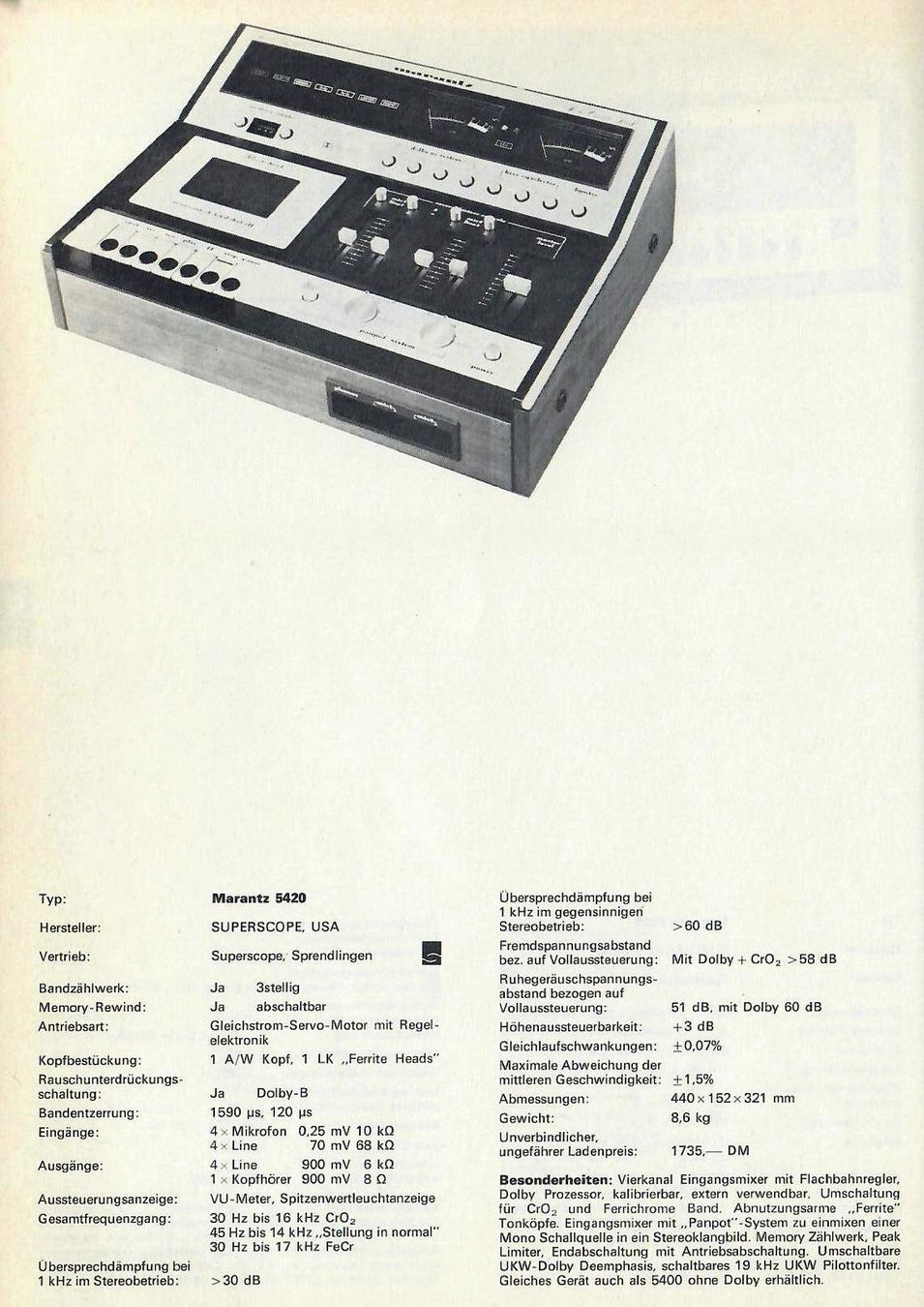 Marantz Registratori: Marantz Konsole Tape Deck 5420 – Difettoso da Schöfflisdorf venduto da Silvervintage.CH 9