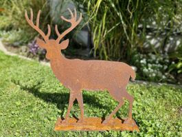 Hirsch auf Platte Edelrost Metall 48 x 48cm