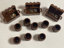 LEGO - Schatzkisten mit Gold Münzen und Fässer