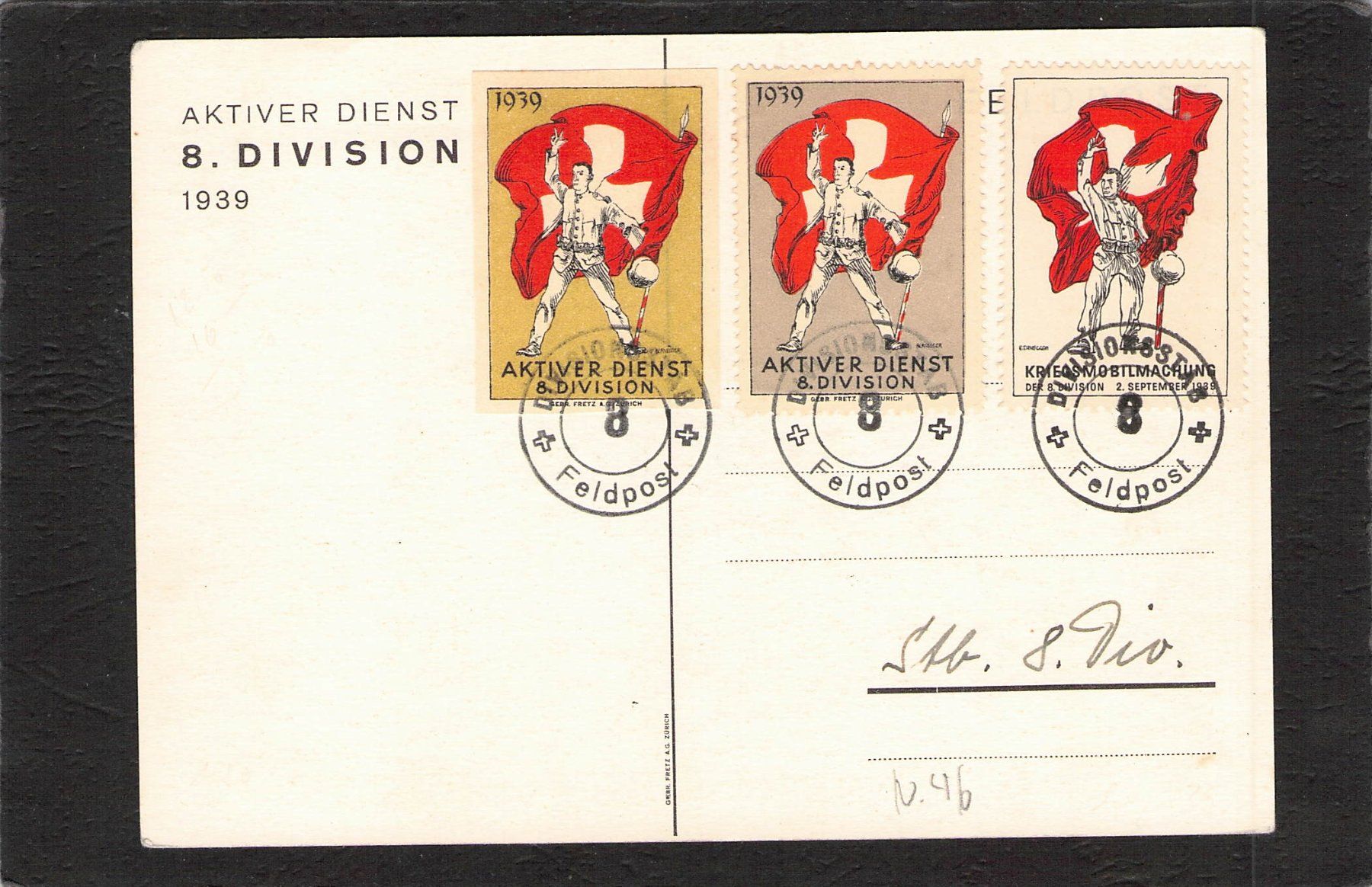 Cartoline postali: Einheitskarte Nr. 46 , Divisionsstab 8 – Usato da Reichenburg venduto da ibiza18 1
