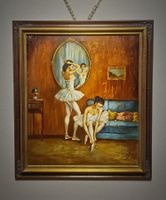 Vintage französisches Ballerina-Ölbild, signiert, gerahmt