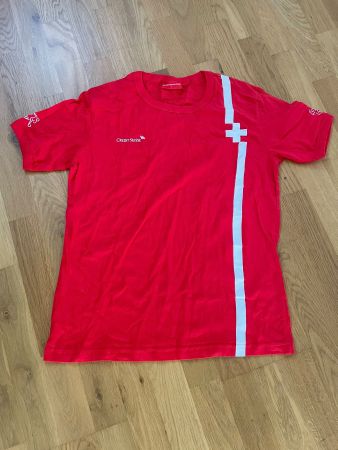 Schweizer Fan-T-Shirt rot mit Landeshymne Grösse L