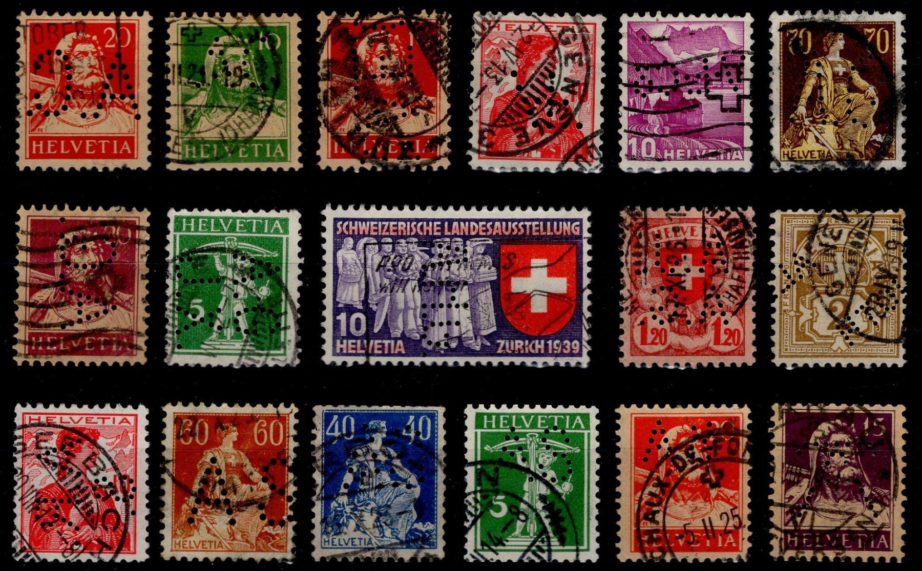 Tutti i francobolli: 17 diverse Schweizer PERFINS – Usato da Eglisau venduto da Chperfins 1